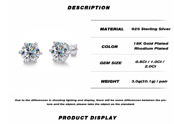 Boucles d'oreilles en moissanite ronde de 0,5ct avec certification