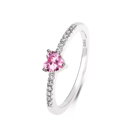 Bague de Cœur en Argent Sterling 925 avec Zircone Cubique