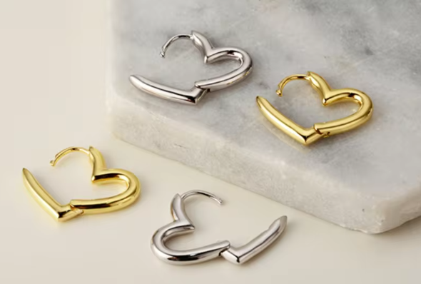 Coeur boucles d'oreilles : Plaqué Rhodium, Plaqué Or 18 carats