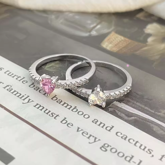 Bague de Cœur en Argent Sterling 925 avec Zircone Cubique