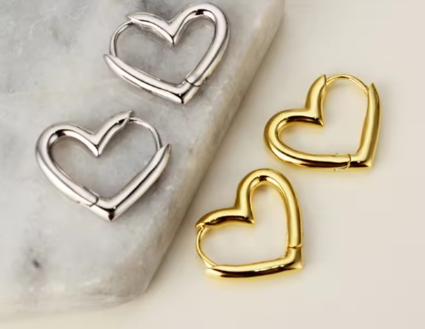 Coeur boucles d'oreilles : Plaqué Rhodium, Plaqué Or 18 carats