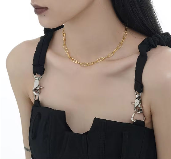 Collier Chaîne Paperclip en Argent Sterling 925 & Or 18K style tendance
