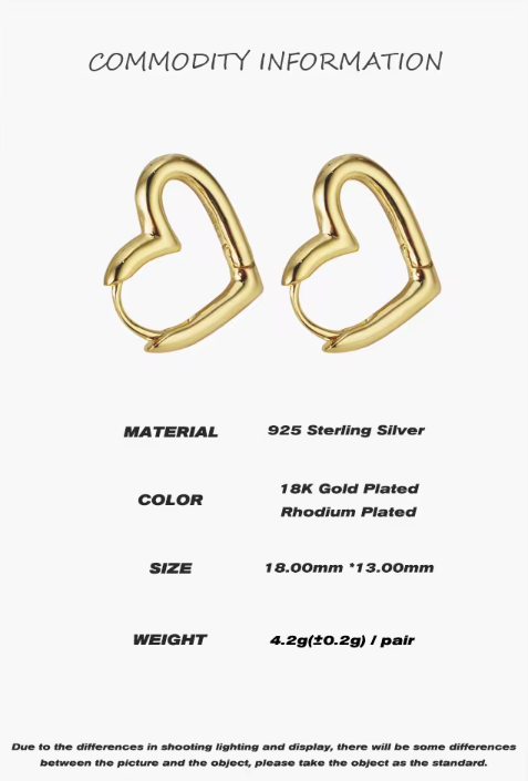 Coeur boucles d'oreilles : Plaqué Rhodium, Plaqué Or 18 carats