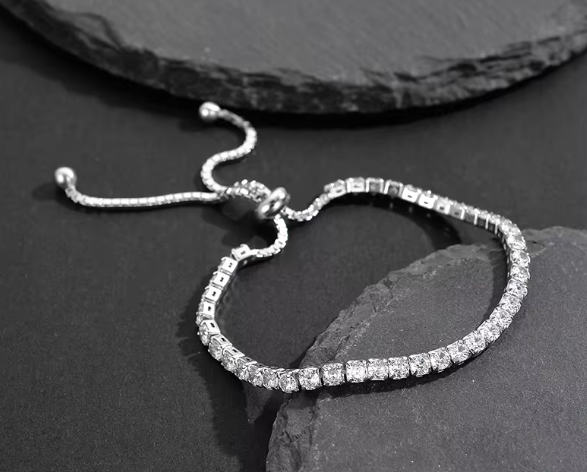 Bracelet de Tennis en Argent Sterling S925 Plaqué Rhodium avec Diamants