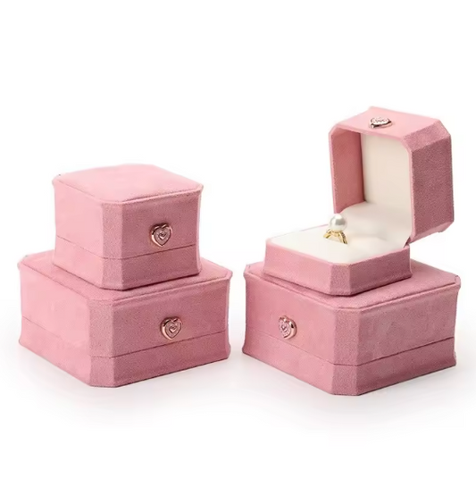 Boîte à bijoux en velours en rose pour boucles d'oreilles, ensembles de bagues