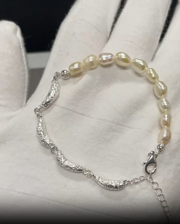 Bracelet à Breloque en Argent Sterling S925, Ornements de Perles et de Silver