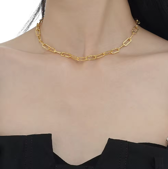 Collier Chaîne Paperclip en Argent Sterling 925 & Or 18K style tendance