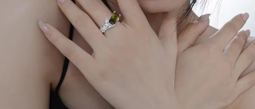 Bague en Argent Sterling S925 avec Pierre Gemme Olivine - Free Size