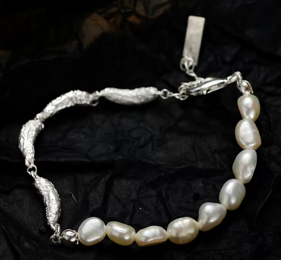 Bracelet à Breloque en Argent Sterling S925, Ornements de Perles et de Silver