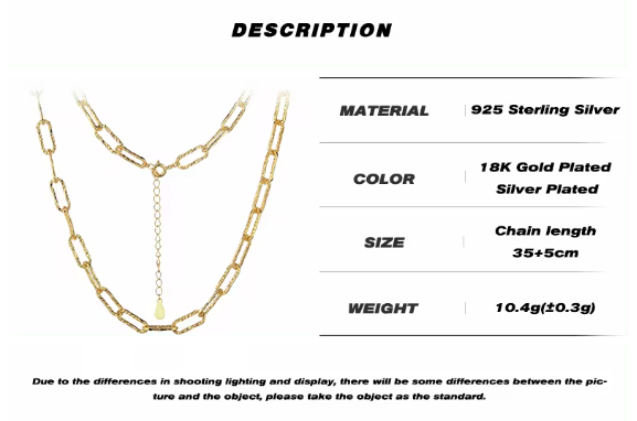 Collier Chaîne Paperclip en Argent Sterling 925 & Or 18K style tendance