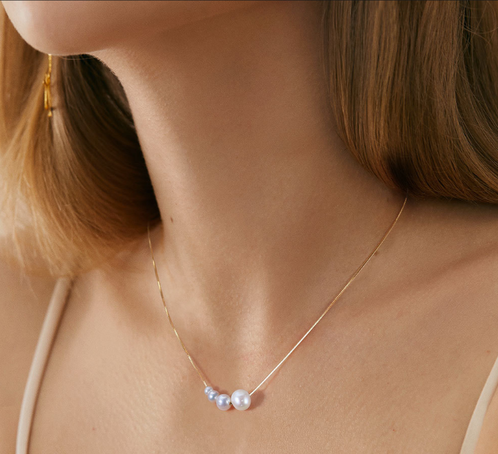 Collier pendentif en argent S925 plaqué Or 14 carats, orné de perles naturelles