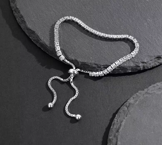 Bracelet de Tennis en Argent Sterling S925 Plaqué Rhodium avec Diamants