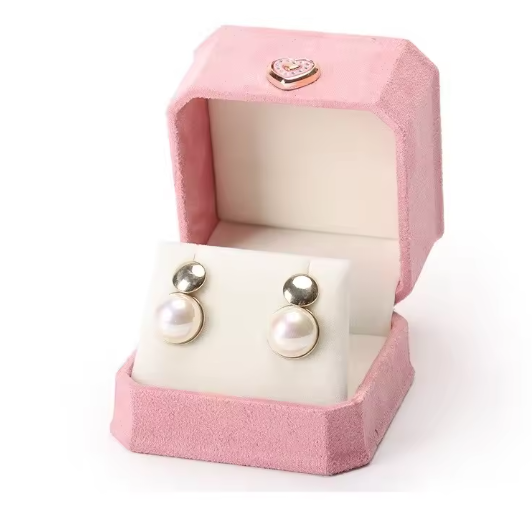 Boîte à bijoux en velours en rose pour boucles d'oreilles, ensembles de bagues