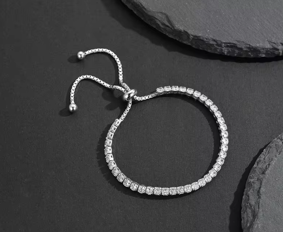 Bracelet de Tennis en Argent Sterling S925 Plaqué Rhodium avec Diamants