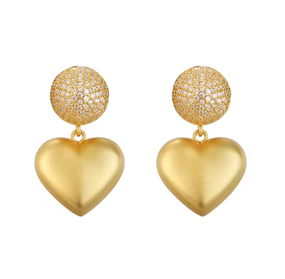 Boucles d'oreilles cœur en plaqué Or 18K  et Rhodium avec micro zircon étincelant