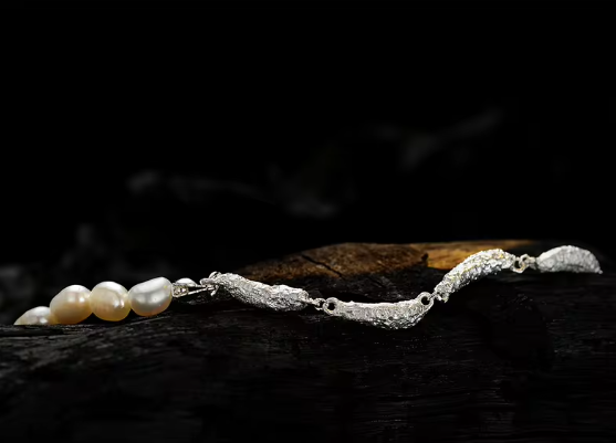 Bracelet à Breloque en Argent Sterling S925, Ornements de Perles et de Silver