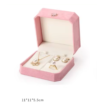 Boîte à bijoux en velours en rose pour boucles d'oreilles, ensembles de bagues
