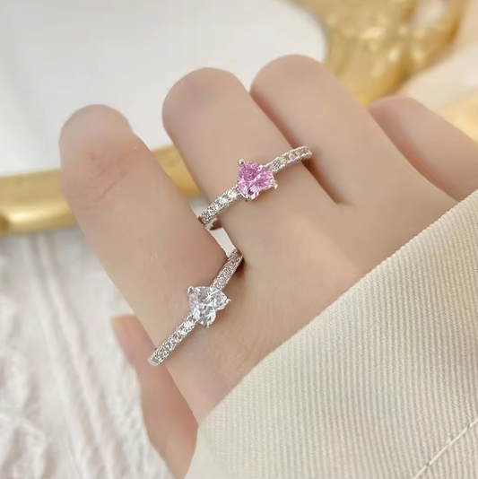 Bague de Cœur en Argent Sterling 925 avec Zircone Cubique