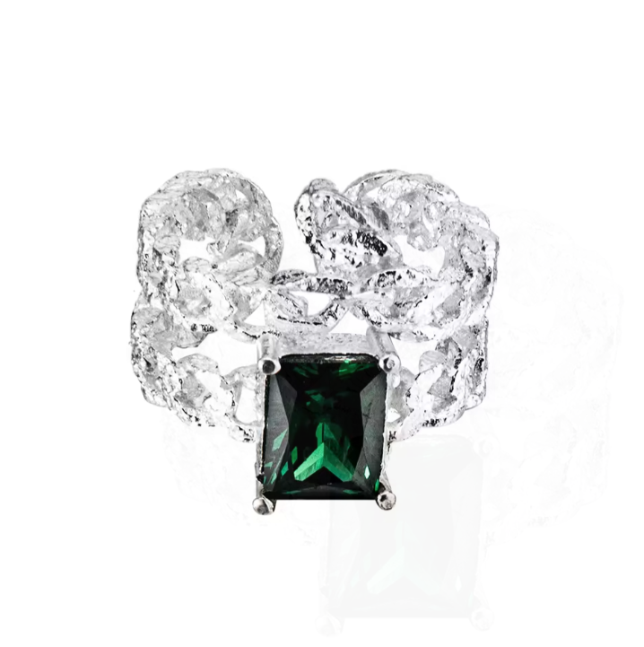 Bague en émeraude, argent sterling 925, avec texture ajourée