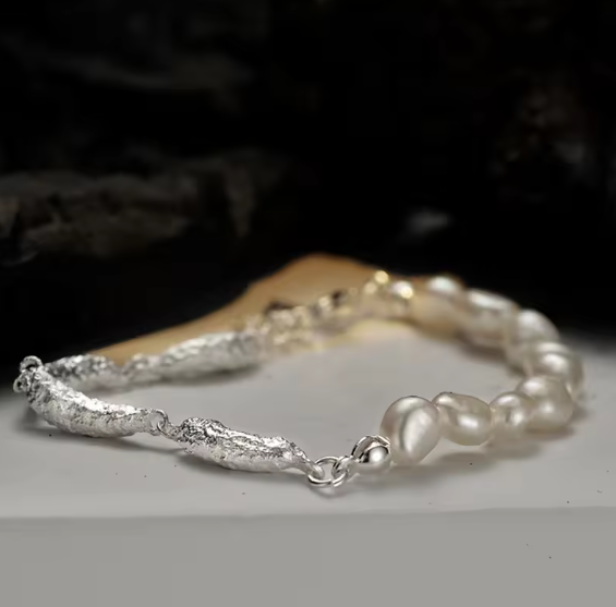 Bracelet à Breloque en Argent Sterling S925, Ornements de Perles et de Silver