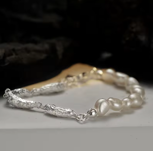 Bracelet à Breloque en Argent Sterling S925, Ornements de Perles et de Silver
