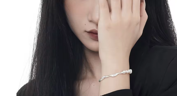 Bracelet à Breloque en Argent Sterling S925, Ornements de Perles et de Silver