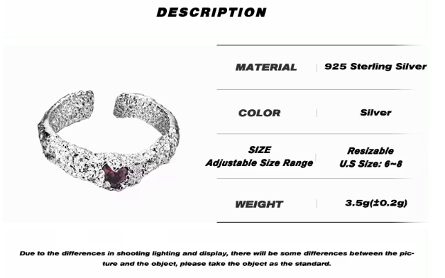 Bague naturelle en rubis avec texture en cristal et strass