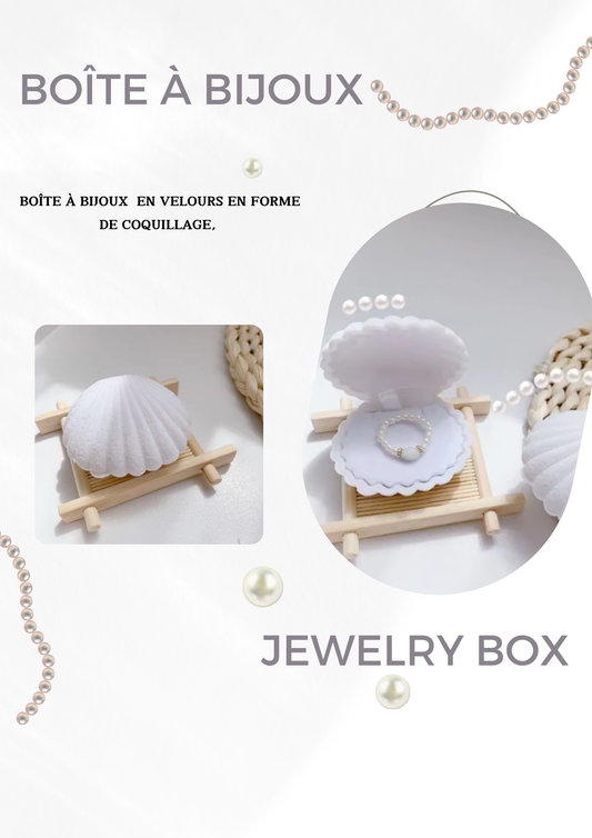 Boîte à bijoux en velours en forme de coquillage