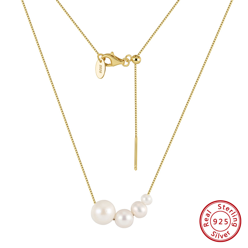 Collier pendentif en argent S925 plaqué Or 14 carats, orné de perles naturelles