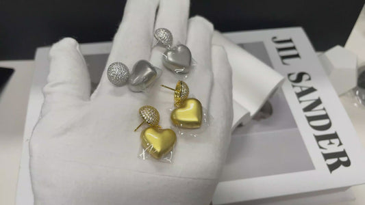 Boucles d'oreilles cœur en plaqué Or 18K  et Rhodium avec micro zircon étincelant