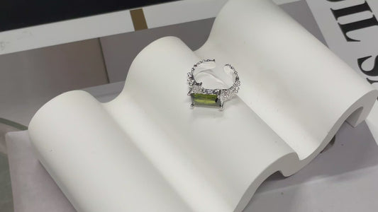 Bague en Argent Sterling S925 avec Pierre Gemme Olivine - Free Size